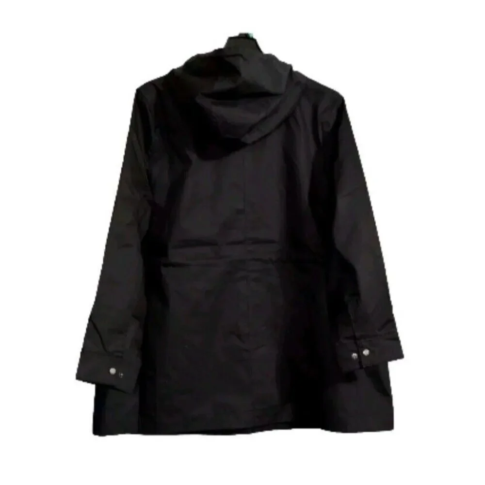 HUNTER Women's XL Cotton Smock Hooded Rain Jacket Water Resistant Black NWT - Picture 6 of 13
